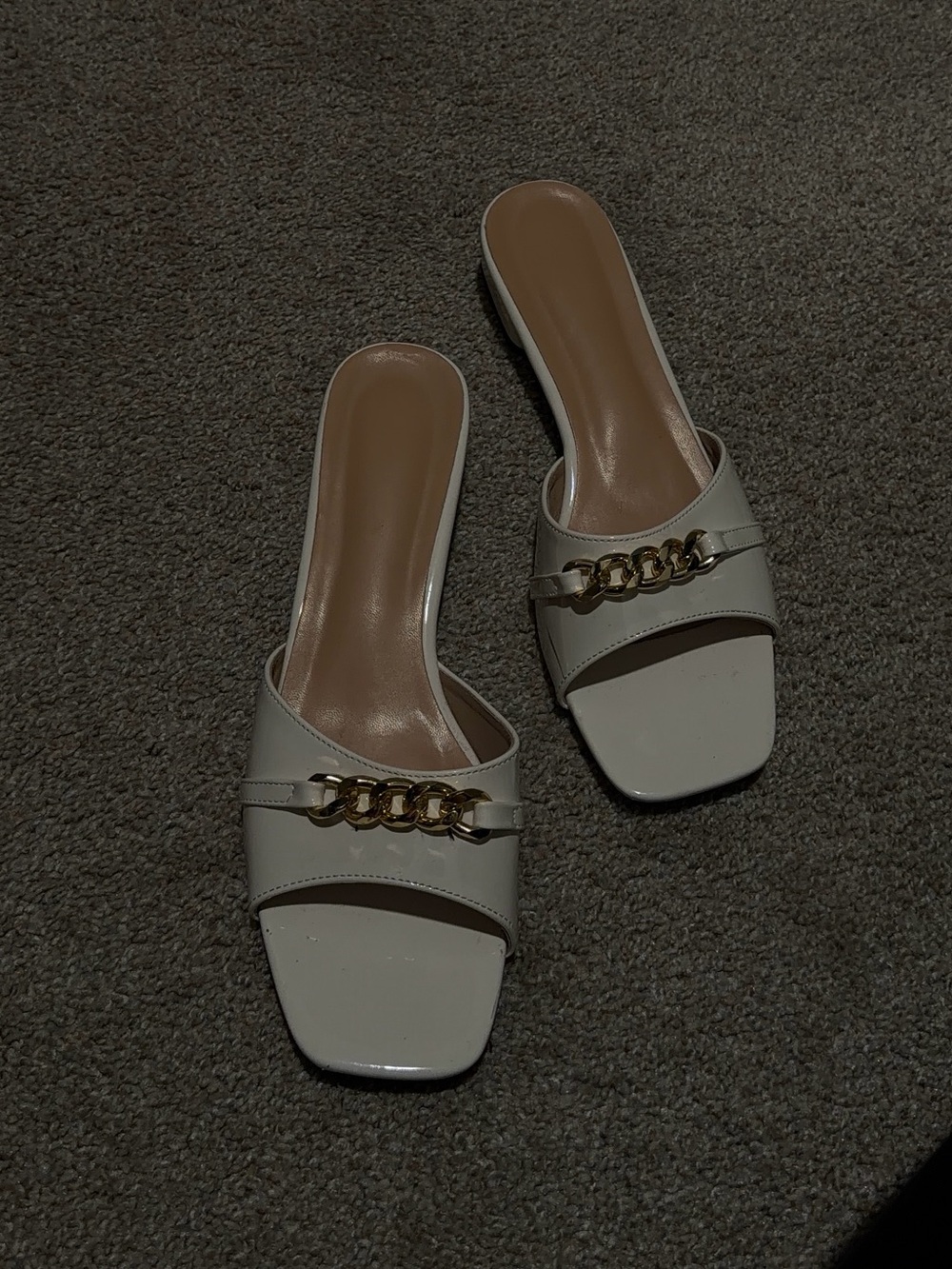 SHEIN White Slide Mules with Gold Chain Accent